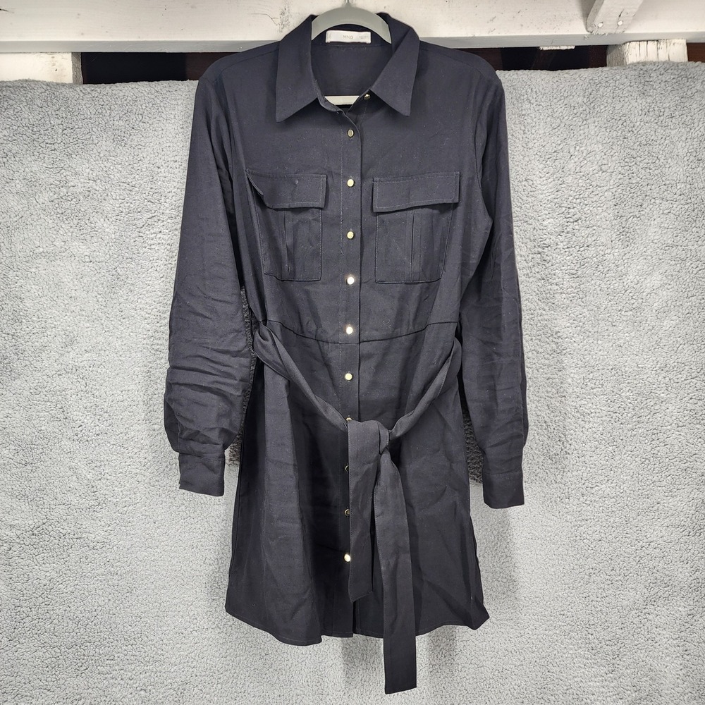 MNG‎ Black Button Front Belted Shirt Dress Womens Size 4 Knee Length